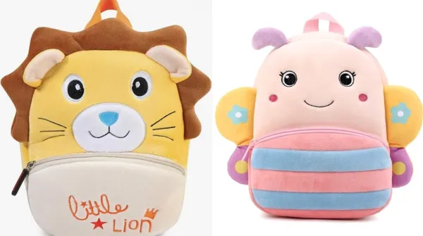 Pack_Of_2_Colorful_Bumble_Bee_Plush_Kids_Backpack_&_Cute_Little_Lion_Bag