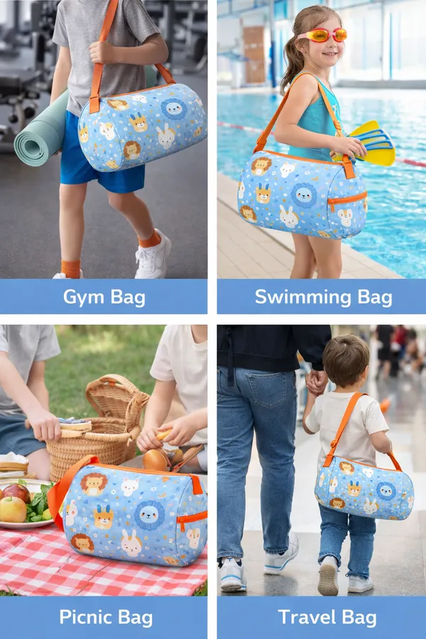 Kids_Duffel_Bag,_Blue_Animal_Print,_Orange_Strap,_Gym_Swimming_Travel_Picnic_Bag_with_Adjustable_Shoulder_Strap