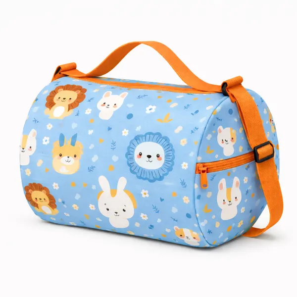 Kids_Duffel_Bag,_Blue_Animal_Print,_Orange_Strap,_Gym_Swimming_Travel_Picnic_Bag_with_Adjustable_Shoulder_Strap