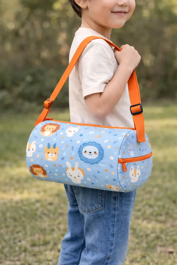 Kids_Duffel_Bag,_Blue_Animal_Print,_Orange_Strap,_Gym_Swimming_Travel_Picnic_Bag_with_Adjustable_Shoulder_Strap