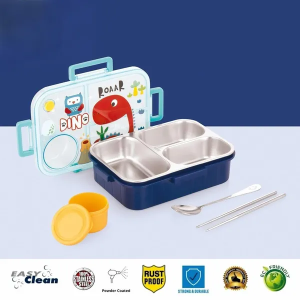 Kids_Lunch_Box_Dino_Printed_With_Inner_Stainless_Steel_3_Compartment_1_Small_Container_Air_Tight_Leak_Proof_BPA_Free_750ml+80ml-_Blue