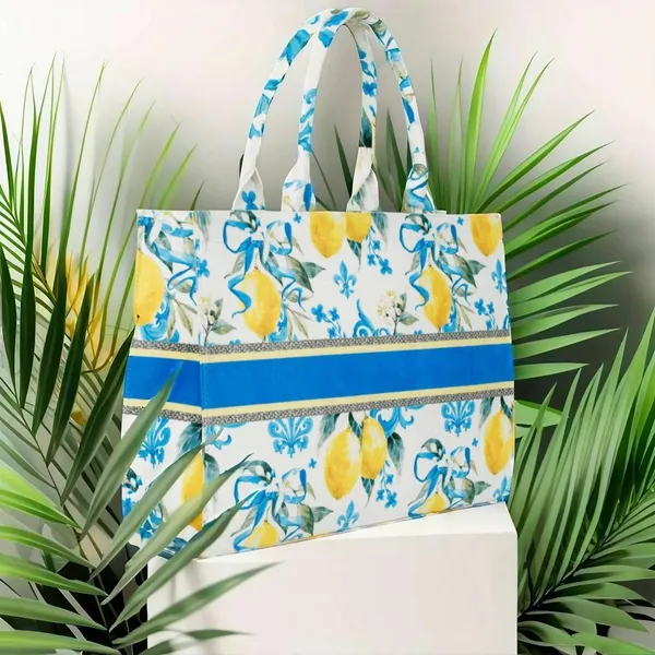 Yellow_And_Blue_Lemon_Print_Customize_Hand_Bag_For_Women