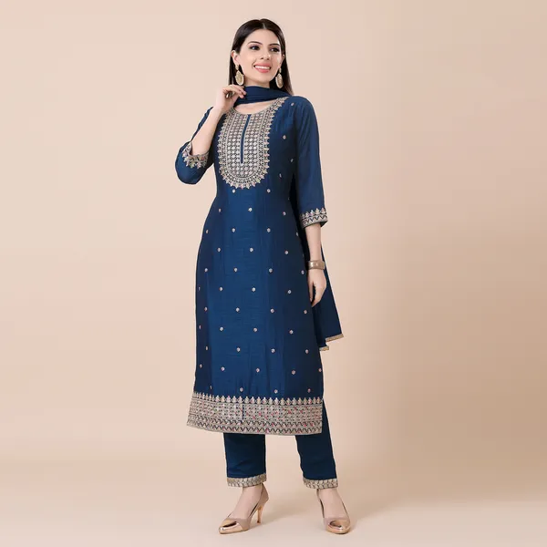 Indigo_Dye_Silk_Embellished_Embroidered_Suit_Set_|_For_Women