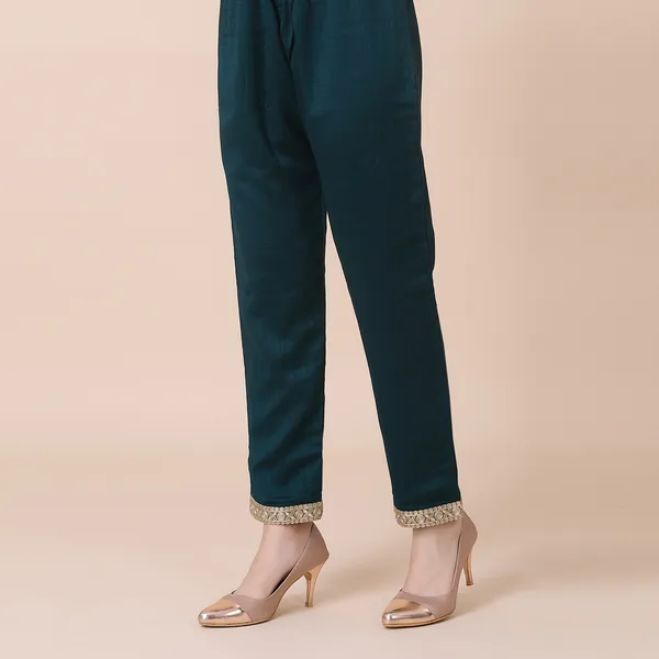 Bottle_Green_Silk_Embroidered_Suit_Set_|_For_Women