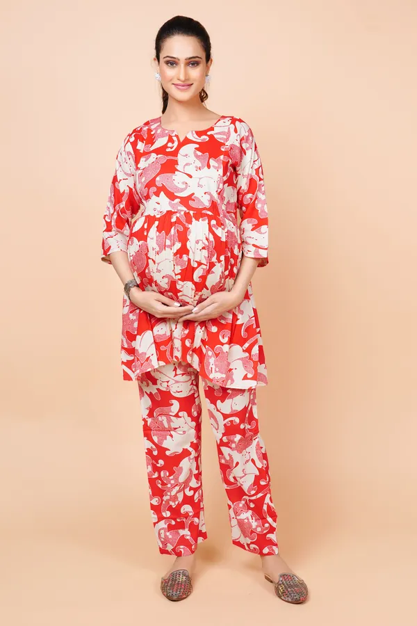 Red_Printed_Feeding_&_Maternity_Cord_set_With_Zippers_(Top_&_Bottom)