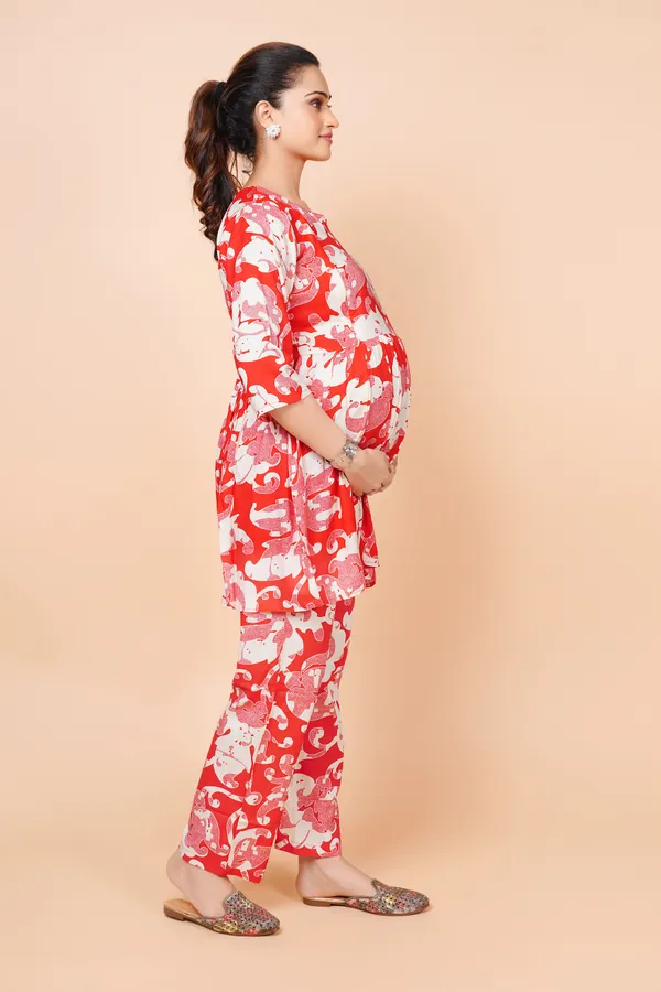 Red_Printed_Feeding_&_Maternity_Cord_set_With_Zippers_(Top_&_Bottom)