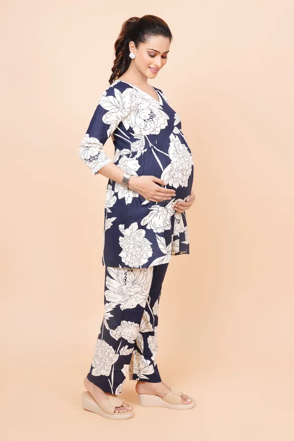 Navi_Blue_Printed_Feeding_&_Maternity_Cord_set_With_Zippers_(Top_&_Bottom)
