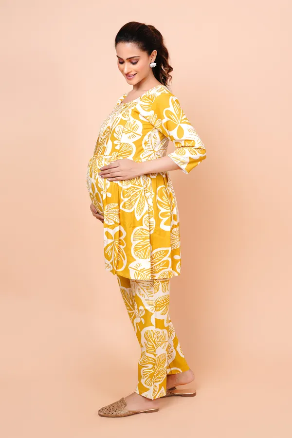 Mustard_Printed_Feeding_&_Maternity_Cord_set_With_Zippers_(Top_&_Bottom)