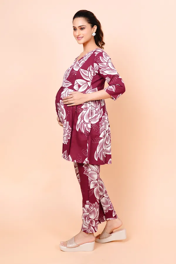 Wine_Printed_Feeding_&_Maternity_Cord_set_With_Zippers_(Top_&_Bottom)