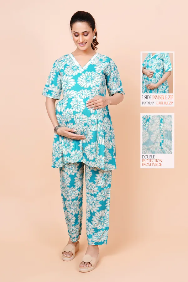 Sea_Blue_Printed_Feeding_&_Maternity_Cord_set_With_Zippers_(Top_&_Bottom)