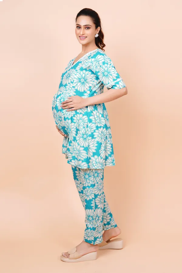 Sea_Blue_Printed_Feeding_&_Maternity_Cord_set_With_Zippers_(Top_&_Bottom)