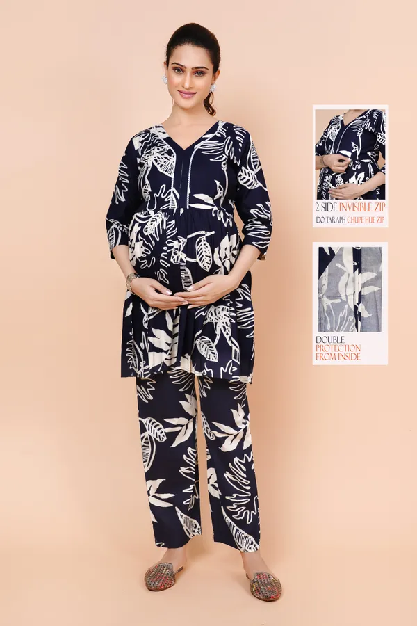 Navi_Blue_Printed_Feeding_&_Maternity_Cord_set_With_Zippers_(Top_&_Bottom)