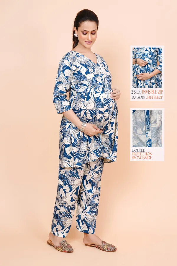 Blue_Printed_Feeding_&_Maternity_Cord_set_With_Zippers_(Top_&_Bottom)