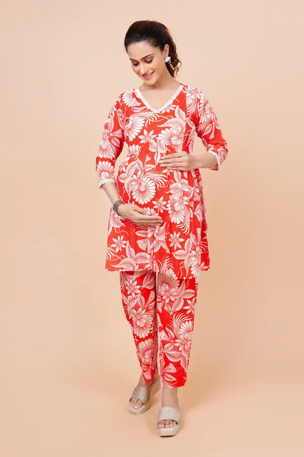 Red_Printed_Feeding_&_Maternity_Cord_set_With_Zippers_(Top_&_Bottom)