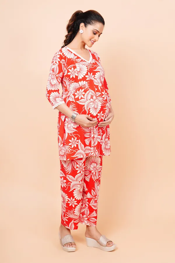 Red_Printed_Feeding_&_Maternity_Cord_set_With_Zippers_(Top_&_Bottom)