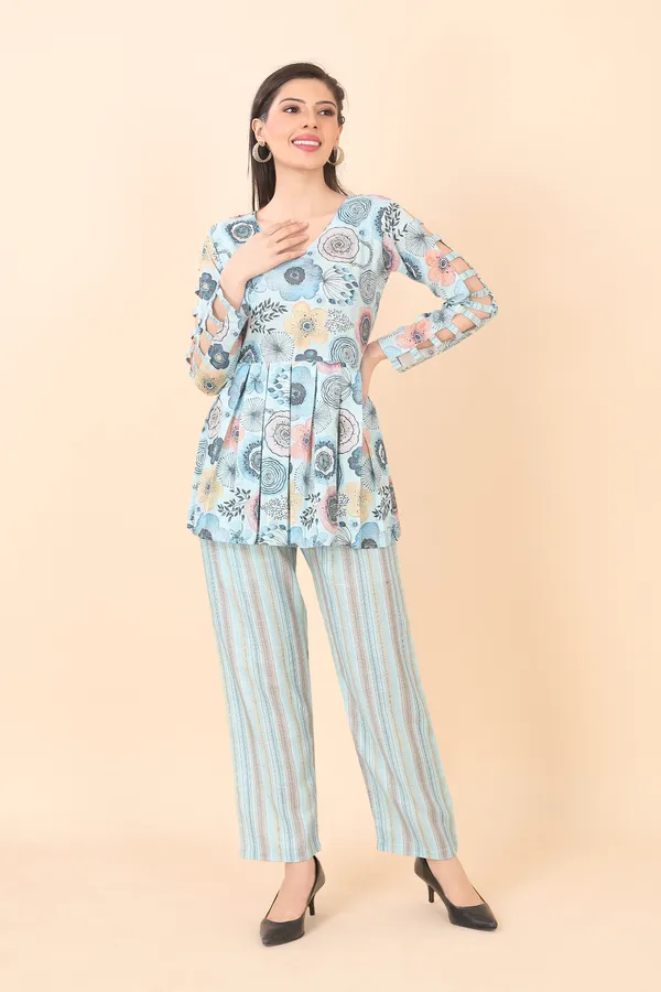 Sky_Blue_Cotton_Embellished_Floral_Print_Co-Ord_Set_|_For_Women