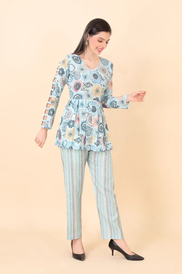 Sky_Blue_Cotton_Embellished_Floral_Print_Co-Ord_Set_|_For_Women