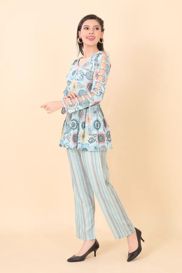 Sky_Blue_Cotton_Embellished_Floral_Print_Co-Ord_Set_|_For_Women