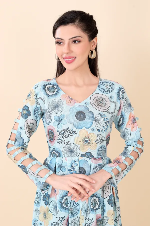 Sky_Blue_Cotton_Embellished_Floral_Print_Co-Ord_Set_|_For_Women