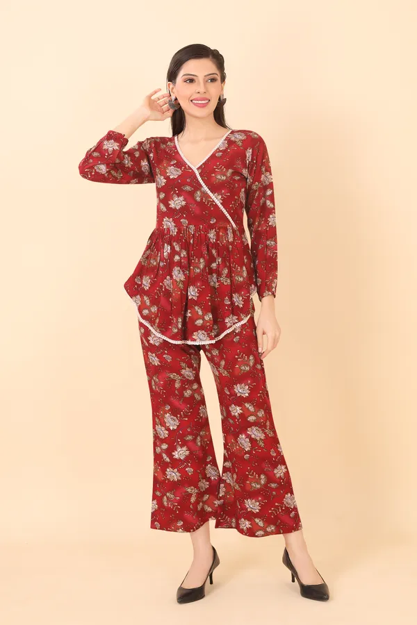 Maroon_Cotton_Embellished_Floral_Printed_Co-Ord_Set_|_For_Women