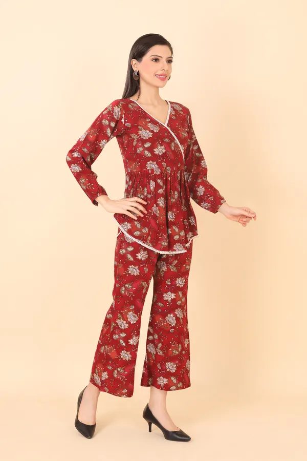 Maroon_Cotton_Embellished_Floral_Printed_Co-Ord_Set_|_For_Women