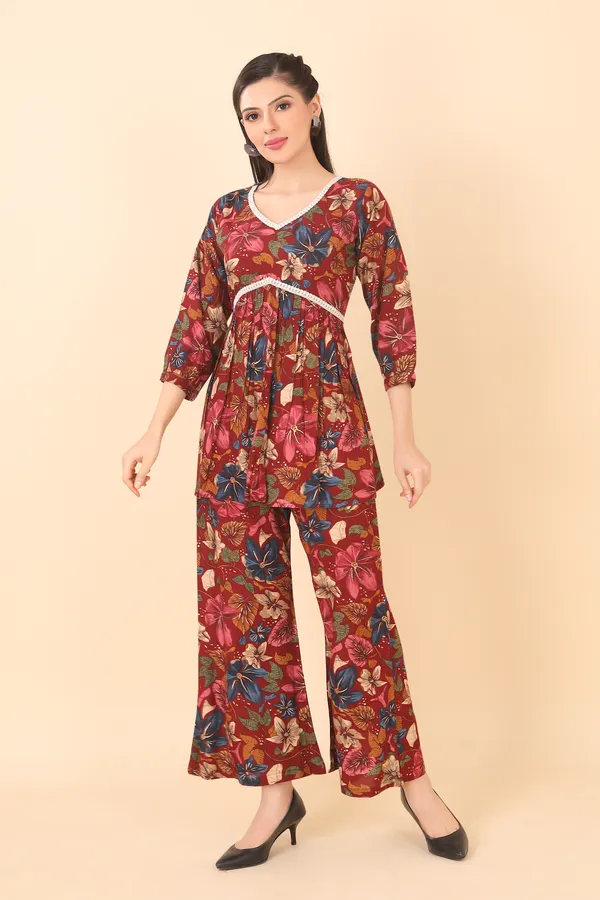 Maroon_Cotton_Embellished_Floral_Printed_Co-Ord_Set_|_For_Women