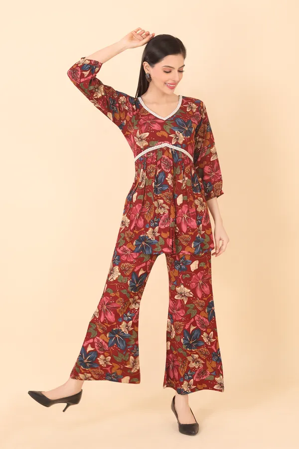 Maroon_Cotton_Embellished_Floral_Printed_Co-Ord_Set_|_For_Women