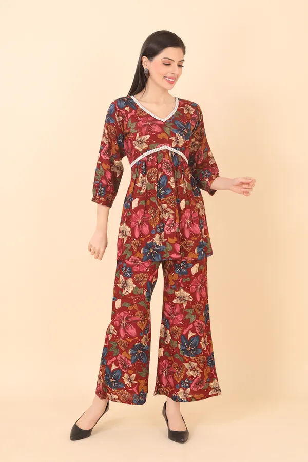 Maroon_Cotton_Embellished_Floral_Printed_Co-Ord_Set_|_For_Women