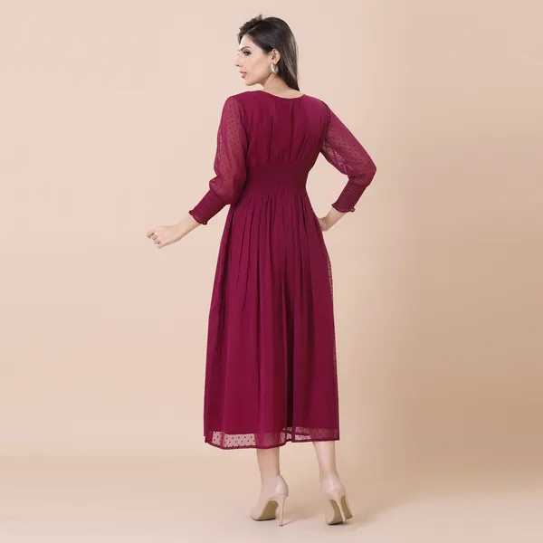 Wine_Georgette_Self_Woven_Dress_|_For_Women