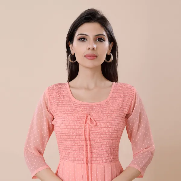 Peach_Georgette_Self_Woven_Dress_|_For_Women