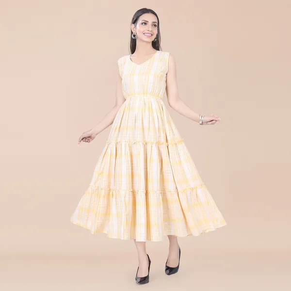 Yellow_Cotton_Embellished_Checks_Dress_|_For_Women