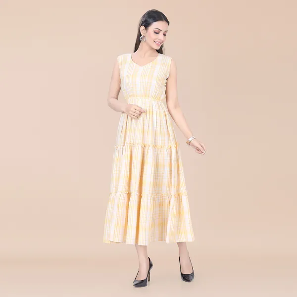 Yellow_Cotton_Embellished_Checks_Dress_|_For_Women