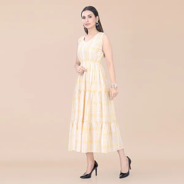 Yellow_Cotton_Embellished_Checks_Dress_|_For_Women