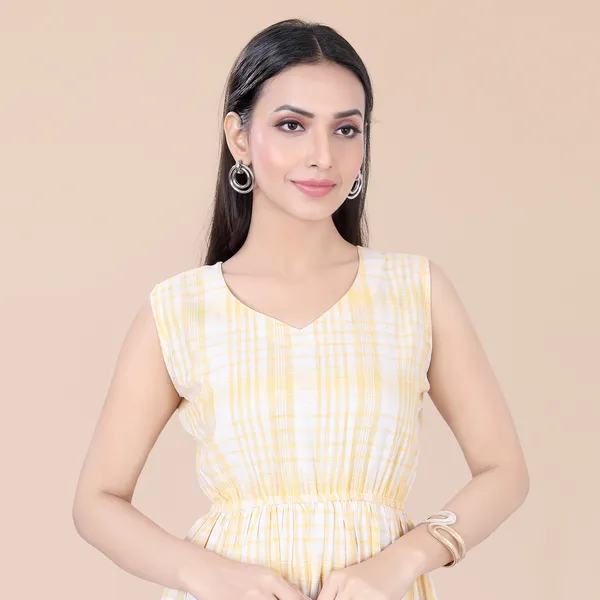 Yellow_Cotton_Embellished_Checks_Dress_|_For_Women