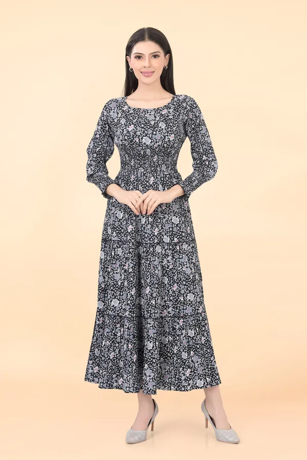 Black_Georgette_Embellished_Floral_Printed_Dress_|_For_Women