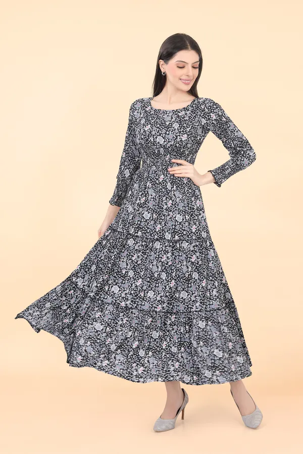 Black_Georgette_Embellished_Floral_Printed_Dress_|_For_Women