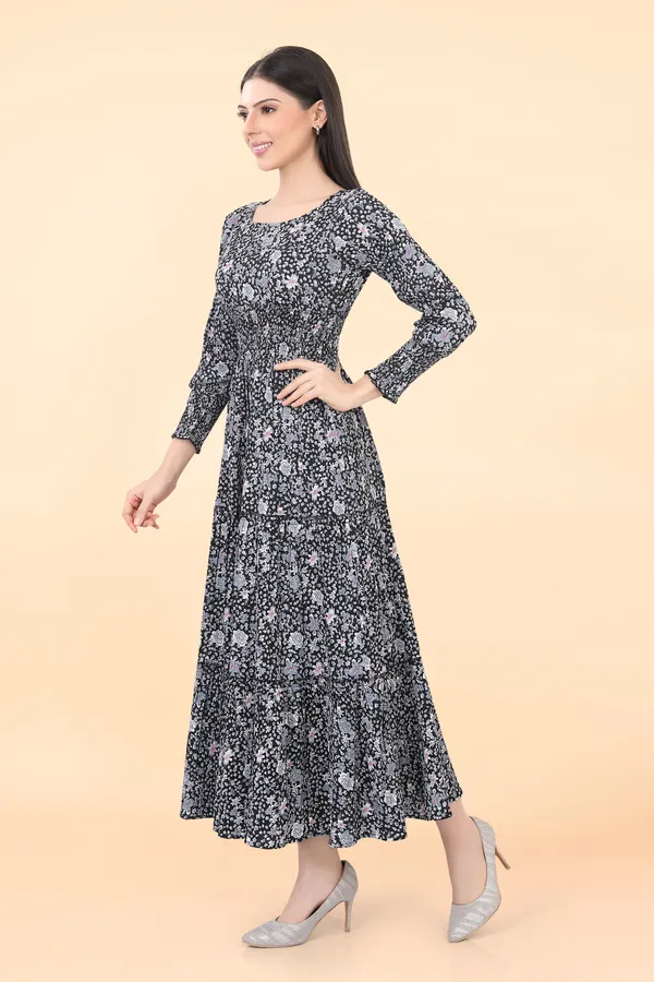 Black_Georgette_Embellished_Floral_Printed_Dress_|_For_Women