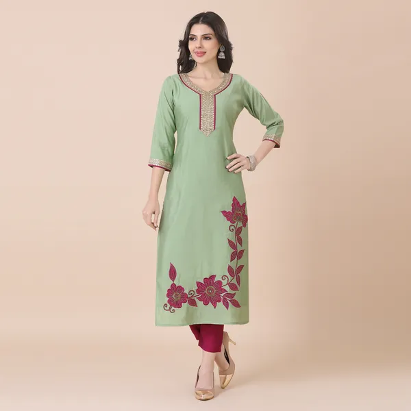 Olive_Green_Silk_Patchwork_Suit_Set_|_For_Women