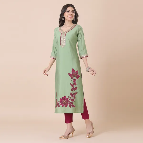 Olive_Green_Silk_Patchwork_Suit_Set_|_For_Women