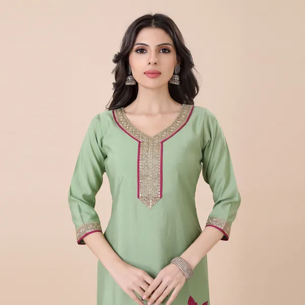 Olive_Green_Silk_Patchwork_Suit_Set_|_For_Women