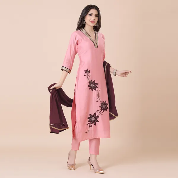 Baby_Pink_Silk_Patchwork_Suit_Set_|_For_Women