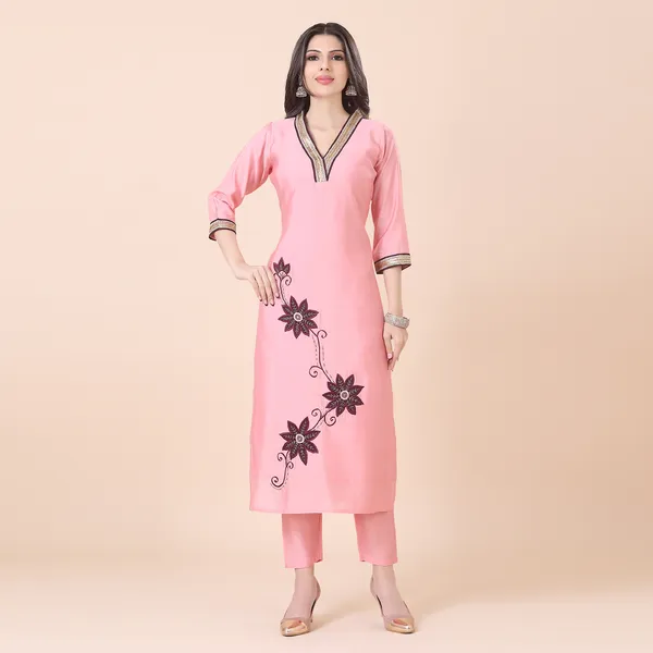 Baby_Pink_Silk_Patchwork_Suit_Set_|_For_Women