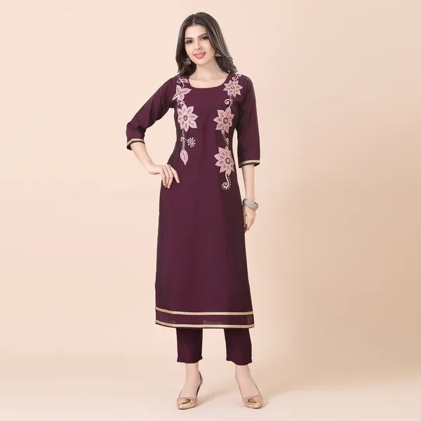 Plum_Wine_Silk_Patchwork_Suit_Set_|_For_Women