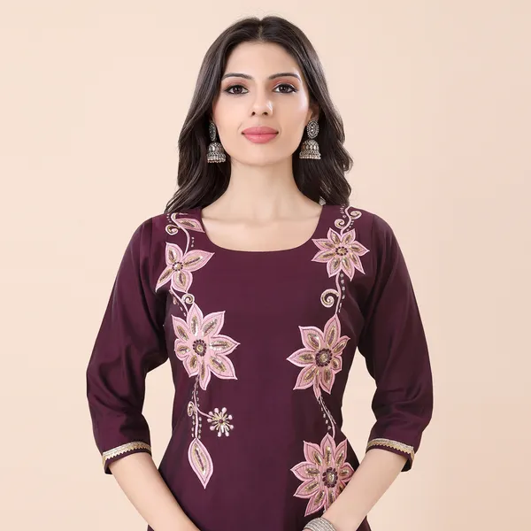 Plum_Wine_Silk_Patchwork_Suit_Set_|_For_Women