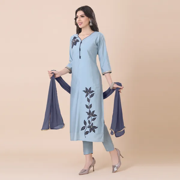 Sky_Blue_Silk_Patchwork_Suit_Set_|_For_Women