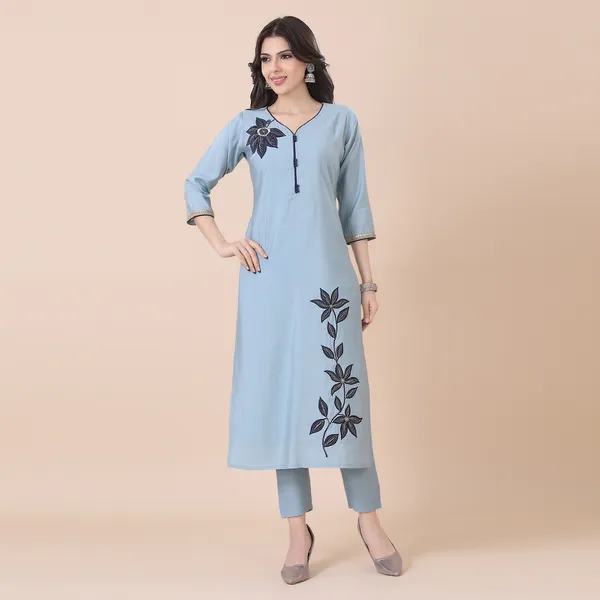 Sky_Blue_Silk_Patchwork_Suit_Set_|_For_Women