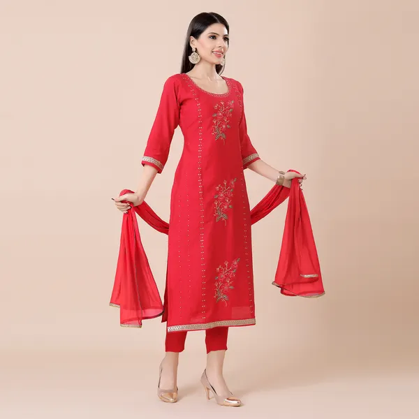 Vermilion_Hot_Red_Silk_Embellished_Embroidered_Suit_Set_|_For_Women