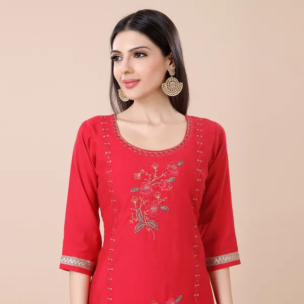 Vermilion_Hot_Red_Silk_Embellished_Embroidered_Suit_Set_|_For_Women