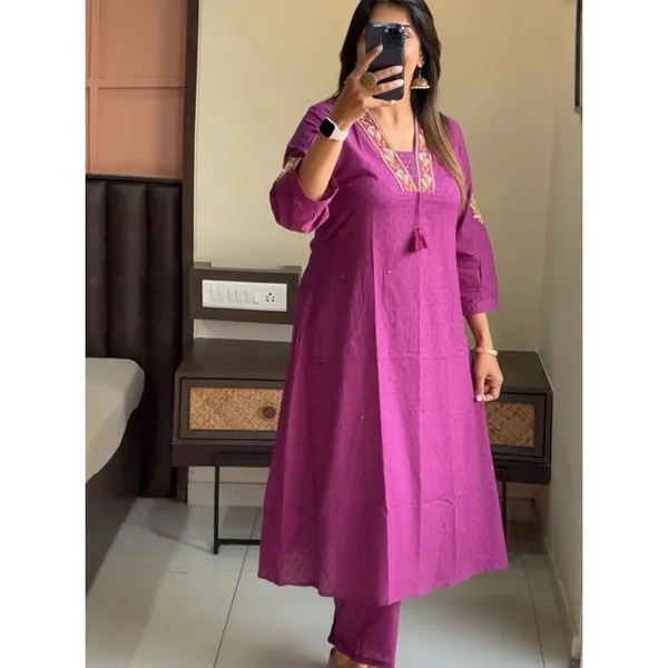 Purple_Cotton_Regular_Kurti_Pant_Set_For_Women