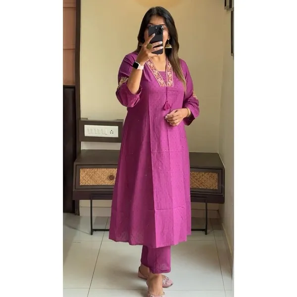 Purple_Cotton_Regular_Kurti_Pant_Set_For_Women